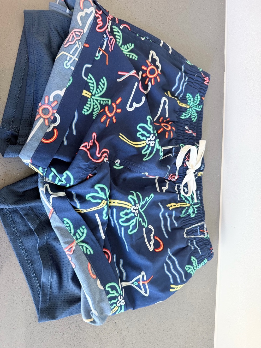 chubbies Navy Swim Shorts with Neon Palm & Flamingo Print - Picture 4 of 4